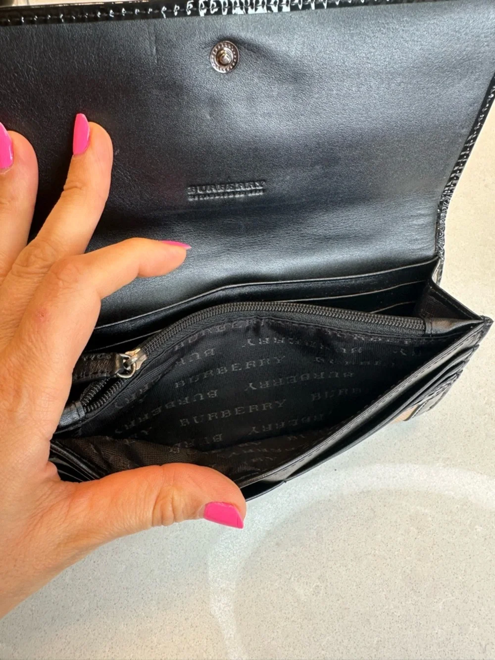 Burberry Beige Plaid Wallet with Black Patent Trim - Picture 6 of 9